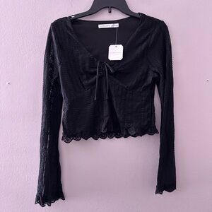 Altar'd State Black Lace Tie-Front Cropped Blouse